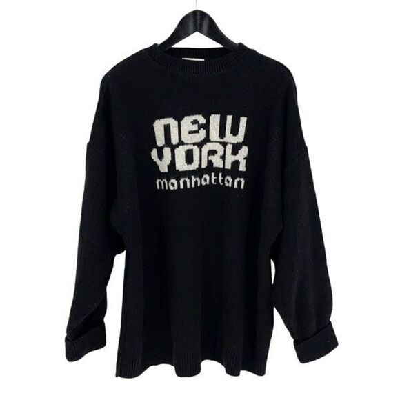Topshop Curve Knit New York Sweater in Monochrome Black Size 8-10 Medium‎ - Picture 1 of 11